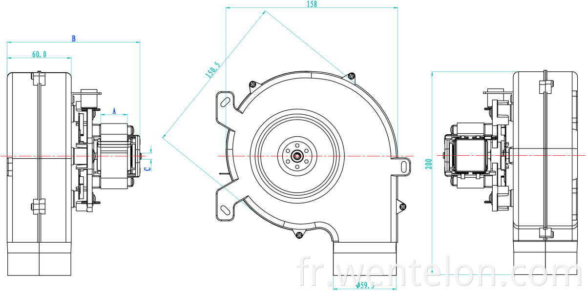 Moteur de ventilateur de poêle à moteur mural (souffleur en aluminium) -. JPG